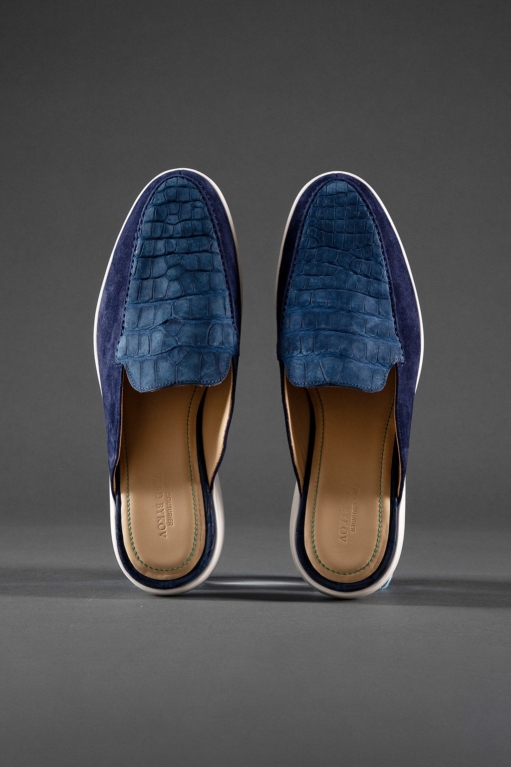 Комбинированные мюли: нубуковый крокодил и итальянская замша 