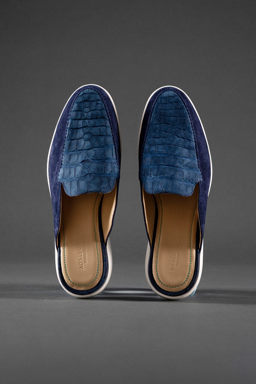 Комбинированные мюли: нубуковый крокодил и итальянская замша 